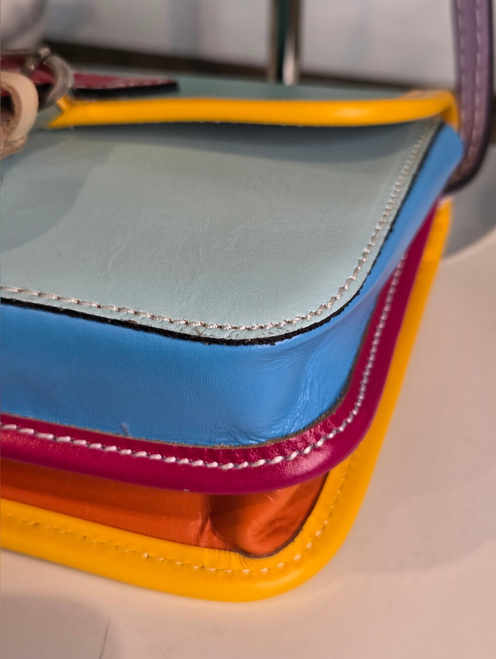 Gregorio Vera Pelle Italy Leather Colorblock Saddle Bag - Picture 8 of 12